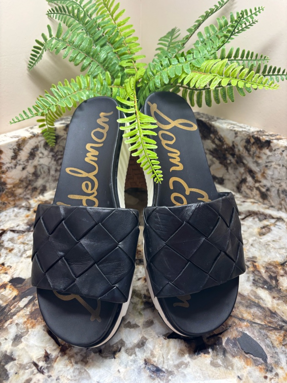 Sam Edelman Black Woven Slide Sandals